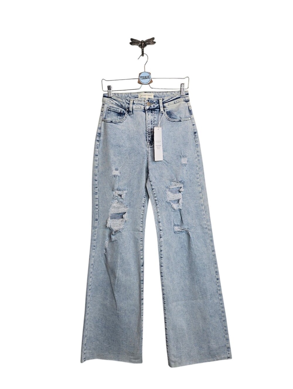 LAST PAIR! Risen Georgia Light Wash Wide Leg Long Tall Jeans 7/28 NWT - Picture 2 of 14